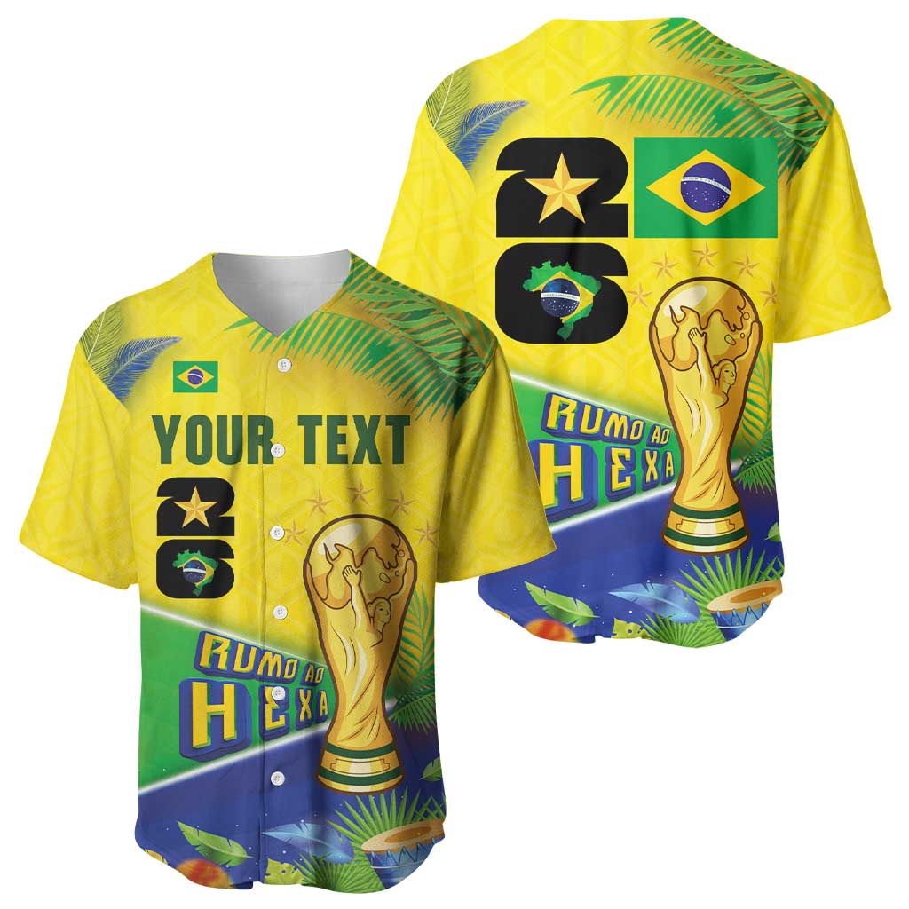 Personalized Brasil Rumo ao Hexa 26 Baseball Jersey World Trophy Gold Tropical Plants Carnival Style