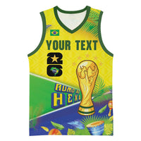 Personalized Brasil Rumo ao Hexa 26 Basketball Jersey World Trophy Gold Tropical Plants Carnival Style