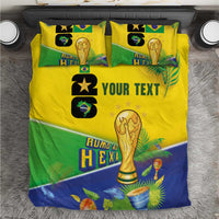 Personalized Brasil Rumo ao Hexa 26 Bedding Set World Trophy Gold Tropical Plants Carnival Style