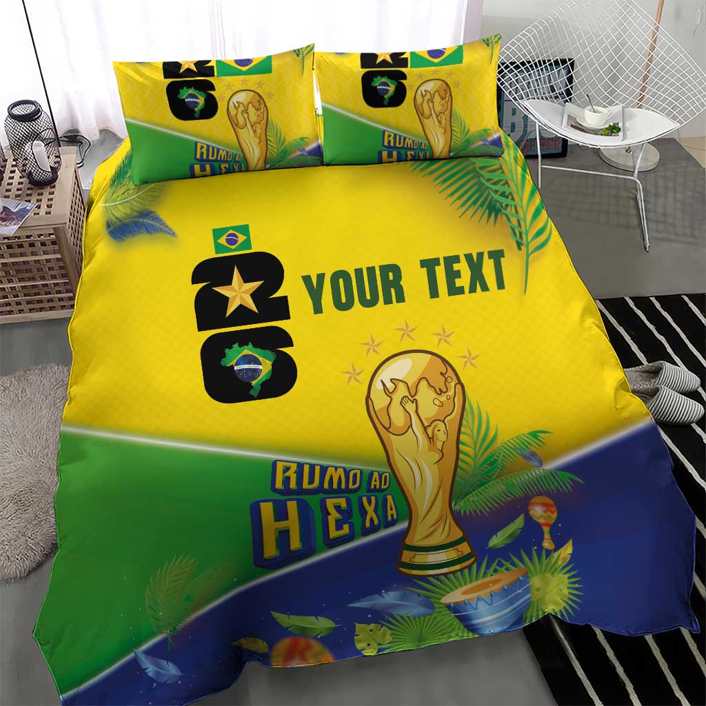 Personalized Brasil Rumo ao Hexa 26 Bedding Set World Trophy Gold Tropical Plants Carnival Style