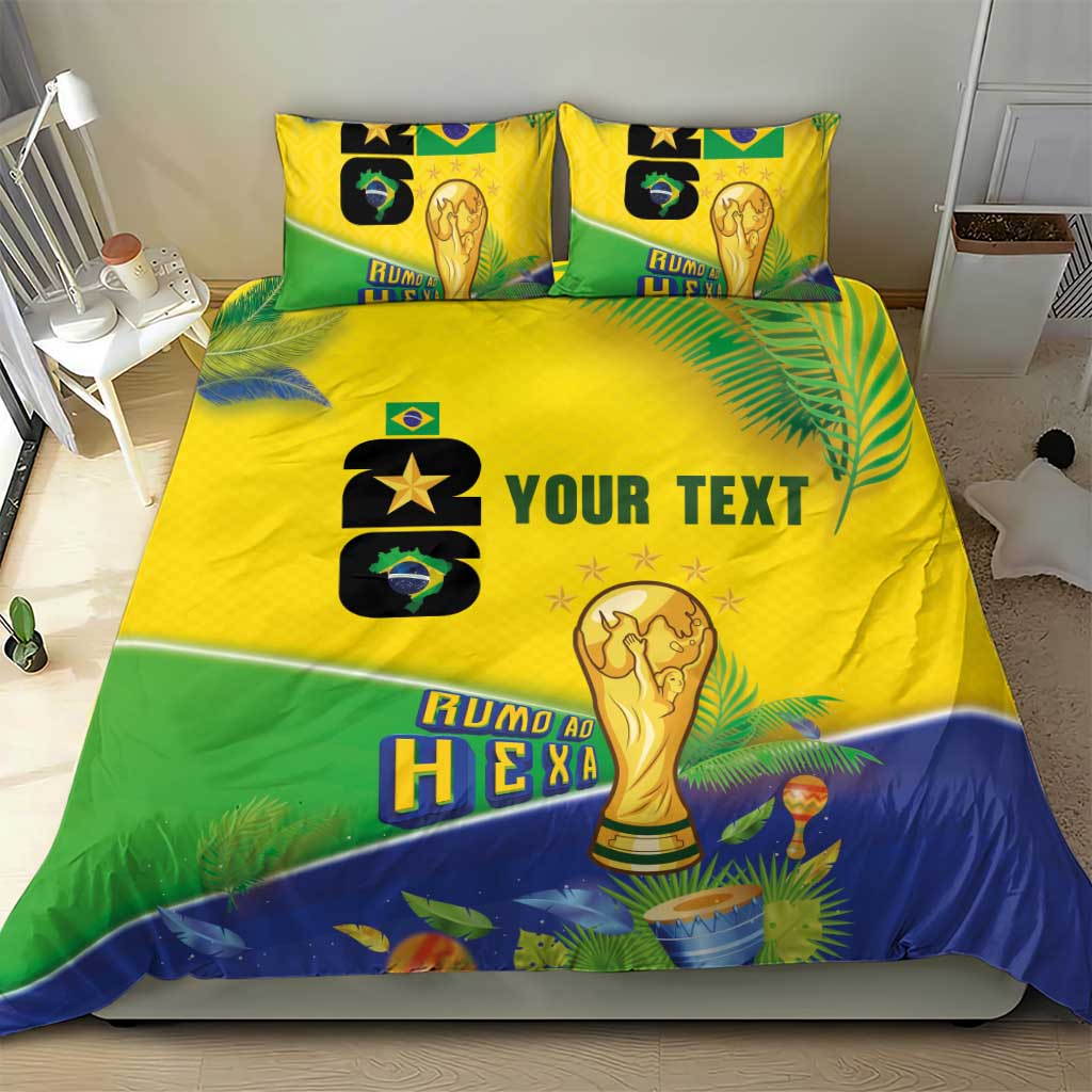 Personalized Brasil Rumo ao Hexa 26 Bedding Set World Trophy Gold Tropical Plants Carnival Style