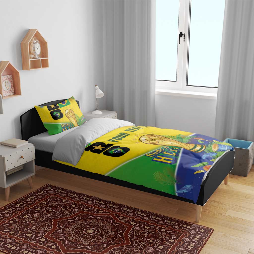 Personalized Brasil Rumo ao Hexa 26 Bedding Set World Trophy Gold Tropical Plants Carnival Style
