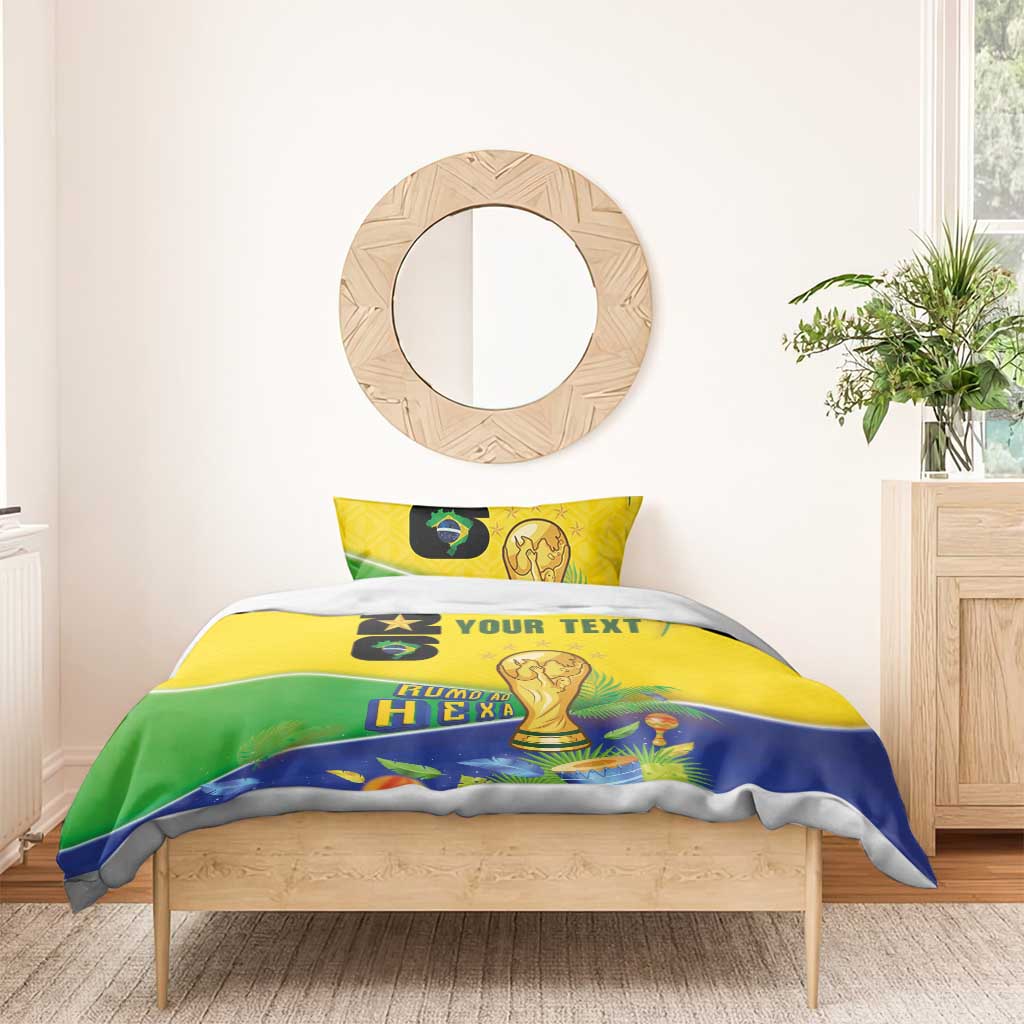 Personalized Brasil Rumo ao Hexa 26 Bedding Set World Trophy Gold Tropical Plants Carnival Style