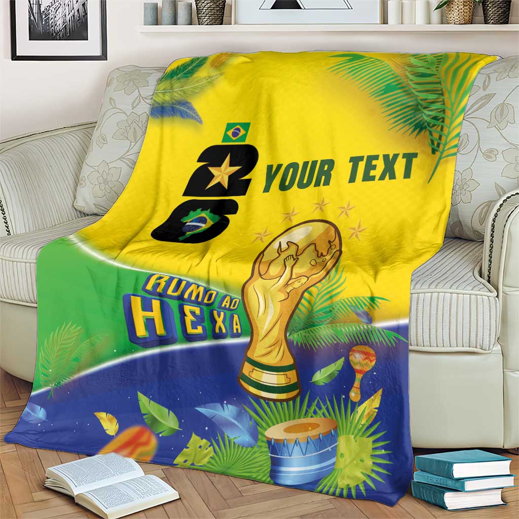 Personalized Brasil Rumo ao Hexa 26 Blanket World Trophy Gold Tropical Plants Carnival Style