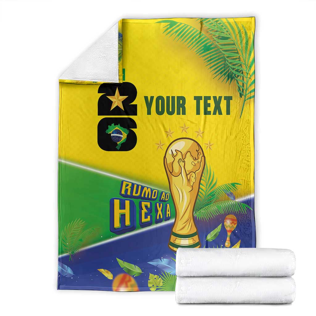 Personalized Brasil Rumo ao Hexa 26 Blanket World Trophy Gold Tropical Plants Carnival Style