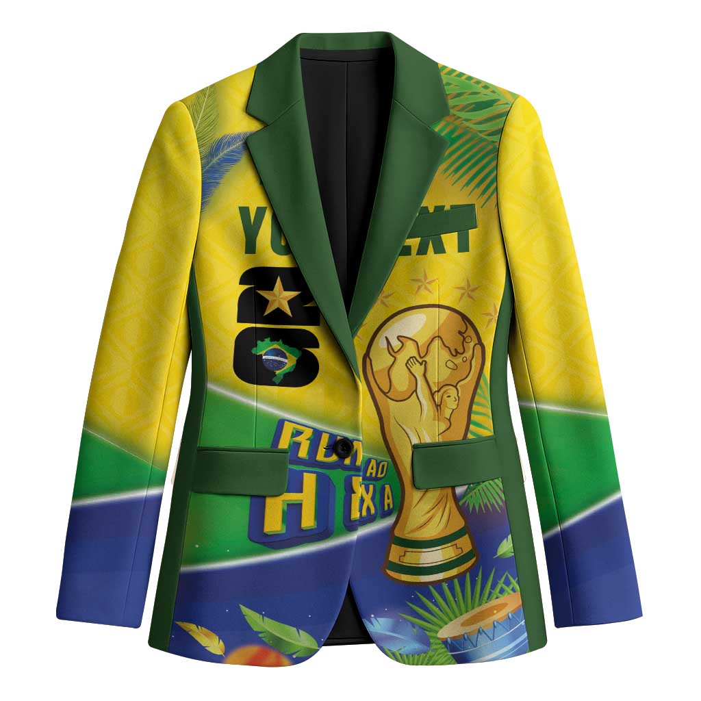 Personalized Brasil Rumo ao Hexa 26 Blazer World Trophy Gold Tropical Plants Carnival Style