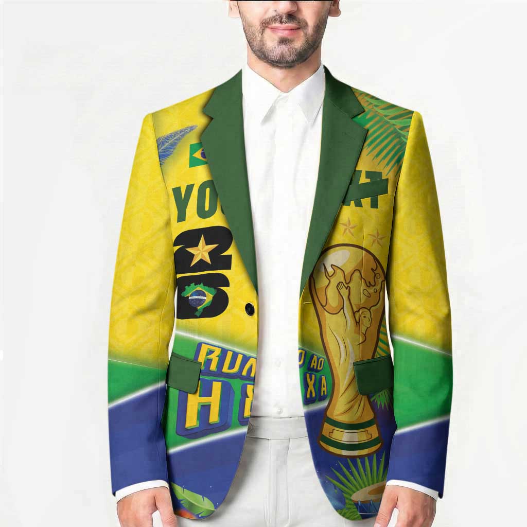 Personalized Brasil Rumo ao Hexa 26 Blazer World Trophy Gold Tropical Plants Carnival Style