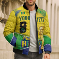 Personalized Brasil Rumo ao Hexa 26 Bomber Puffer Jacket World Trophy Gold Tropical Plants Carnival Style