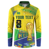 Personalized Brasil Rumo ao Hexa 26 Button Sweatshirt World Trophy Gold Tropical Plants Carnival Style