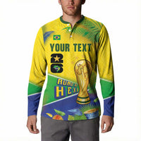 Personalized Brasil Rumo ao Hexa 26 Button Sweatshirt World Trophy Gold Tropical Plants Carnival Style