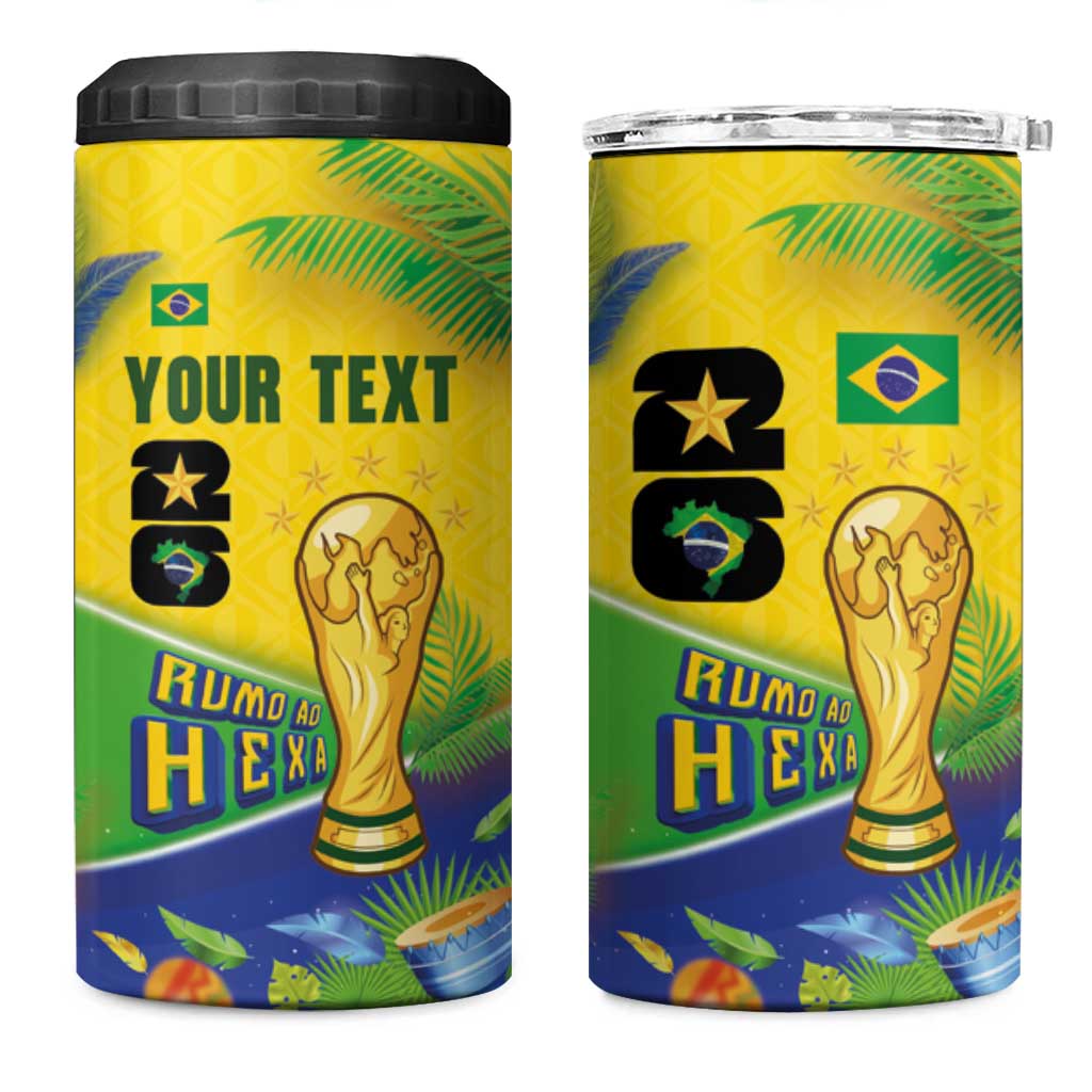 Personalized Brasil Rumo ao Hexa 26 4 in 1 Can Cooler Tumbler World Trophy Gold Tropical Plants Carnival Style