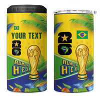 Personalized Brasil Rumo ao Hexa 26 4 in 1 Can Cooler Tumbler World Trophy Gold Tropical Plants Carnival Style