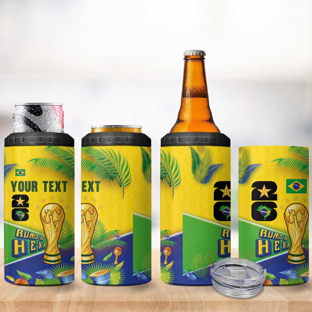 Personalized Brasil Rumo ao Hexa 26 4 in 1 Can Cooler Tumbler World Trophy Gold Tropical Plants Carnival Style