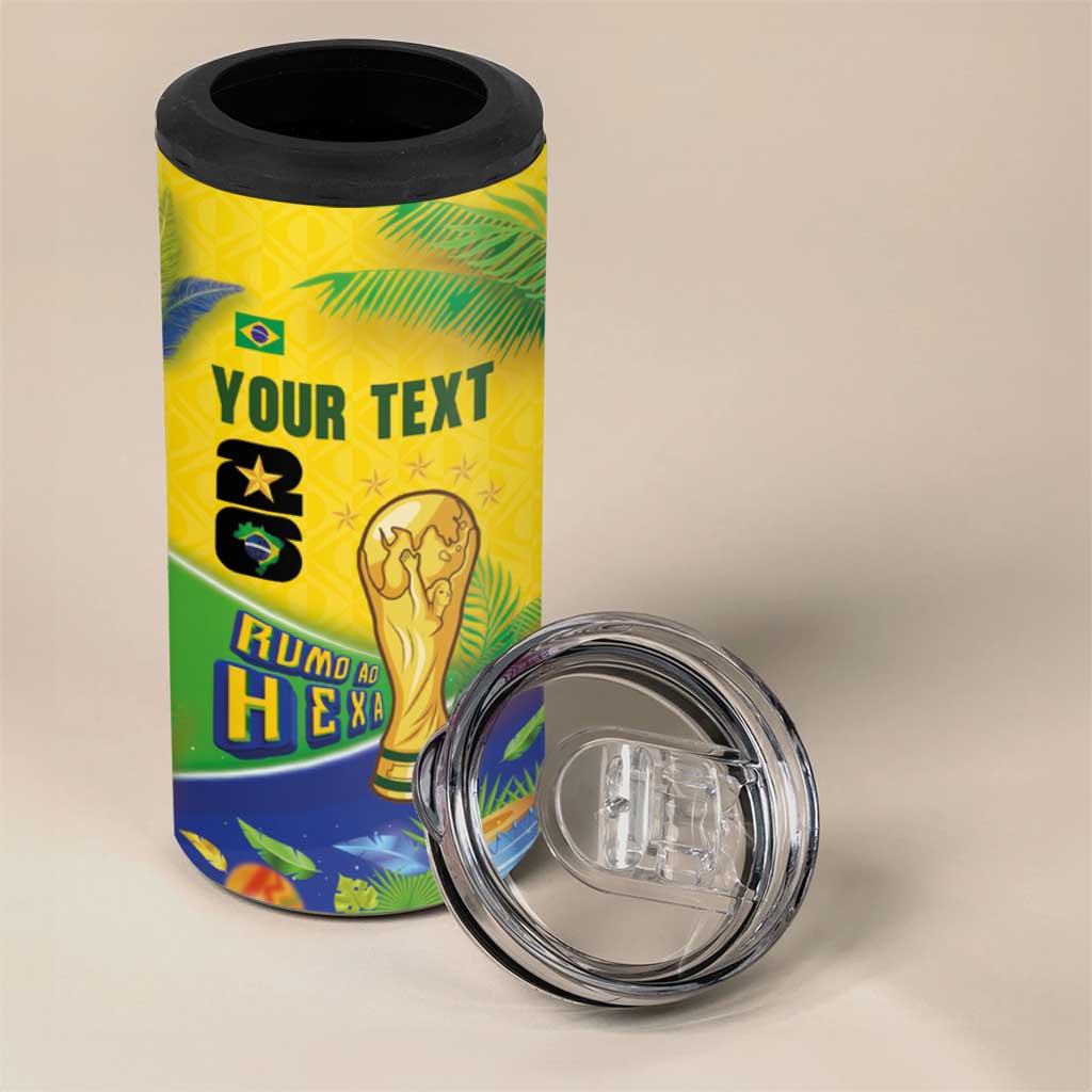 Personalized Brasil Rumo ao Hexa 26 4 in 1 Can Cooler Tumbler World Trophy Gold Tropical Plants Carnival Style
