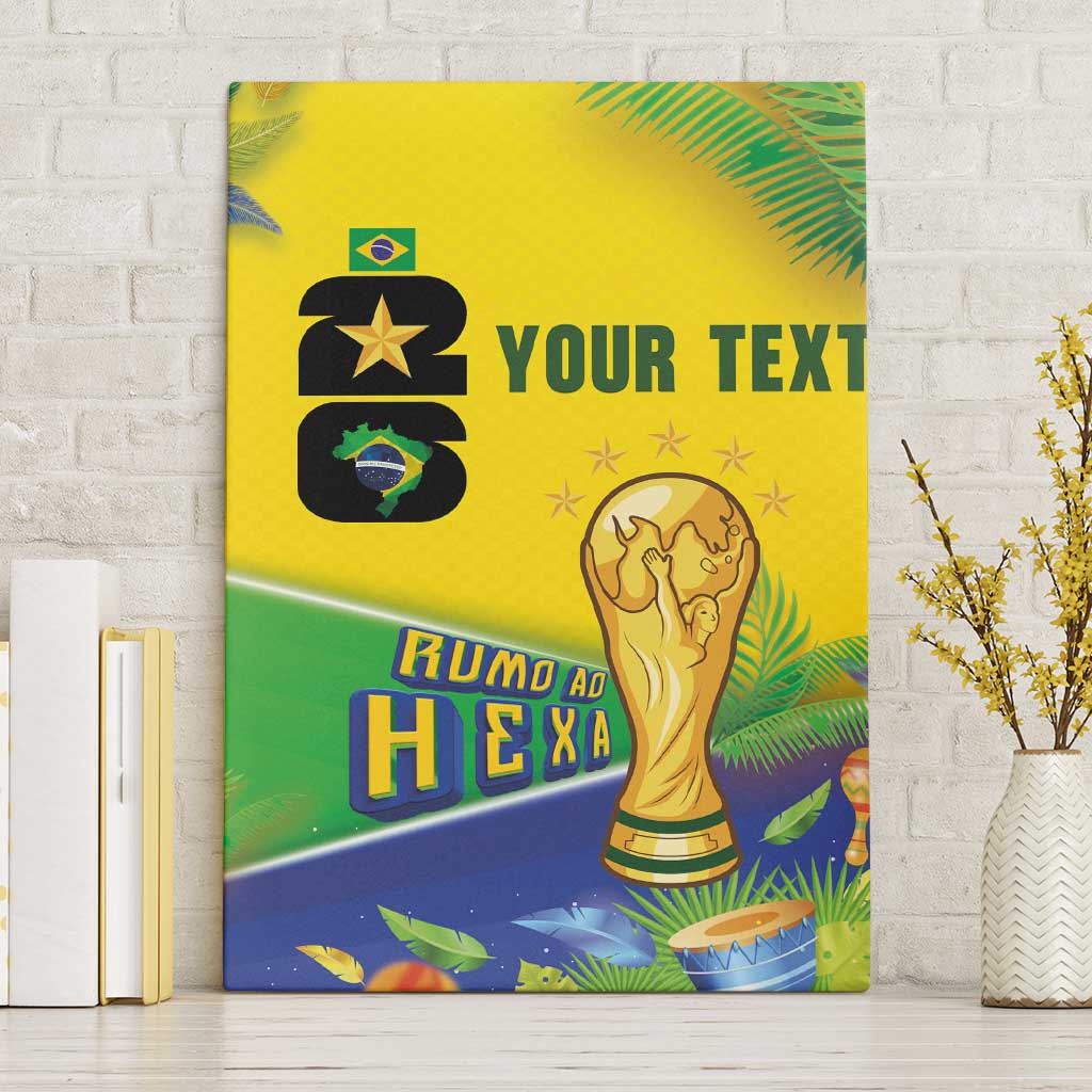 Personalized Brasil Rumo ao Hexa 26 Canvas Wall Art World Trophy Gold Tropical Plants Carnival Style