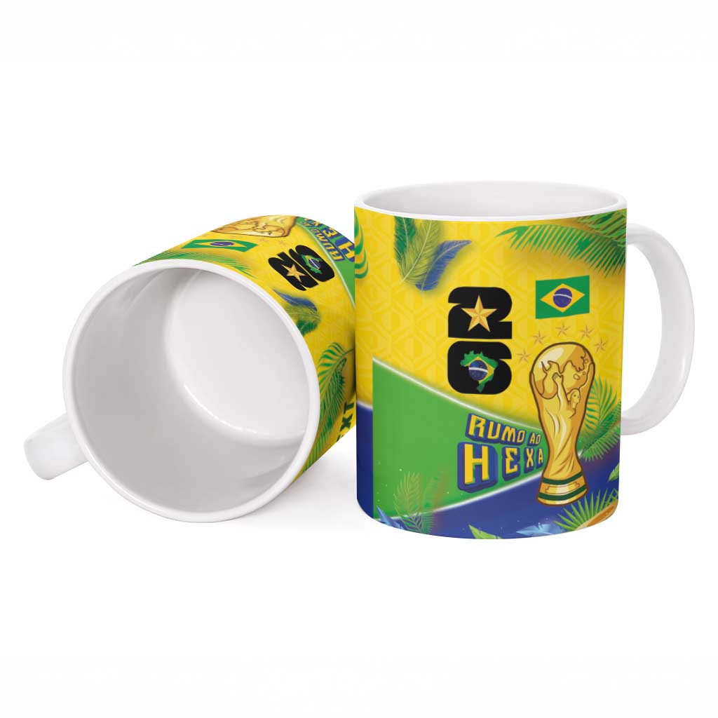 Personalized Brasil Rumo ao Hexa 26 Ceramic Mug World Trophy Gold Tropical Plants Carnival Style
