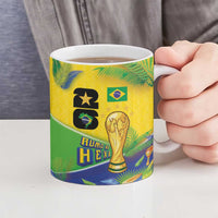 Personalized Brasil Rumo ao Hexa 26 Ceramic Mug World Trophy Gold Tropical Plants Carnival Style