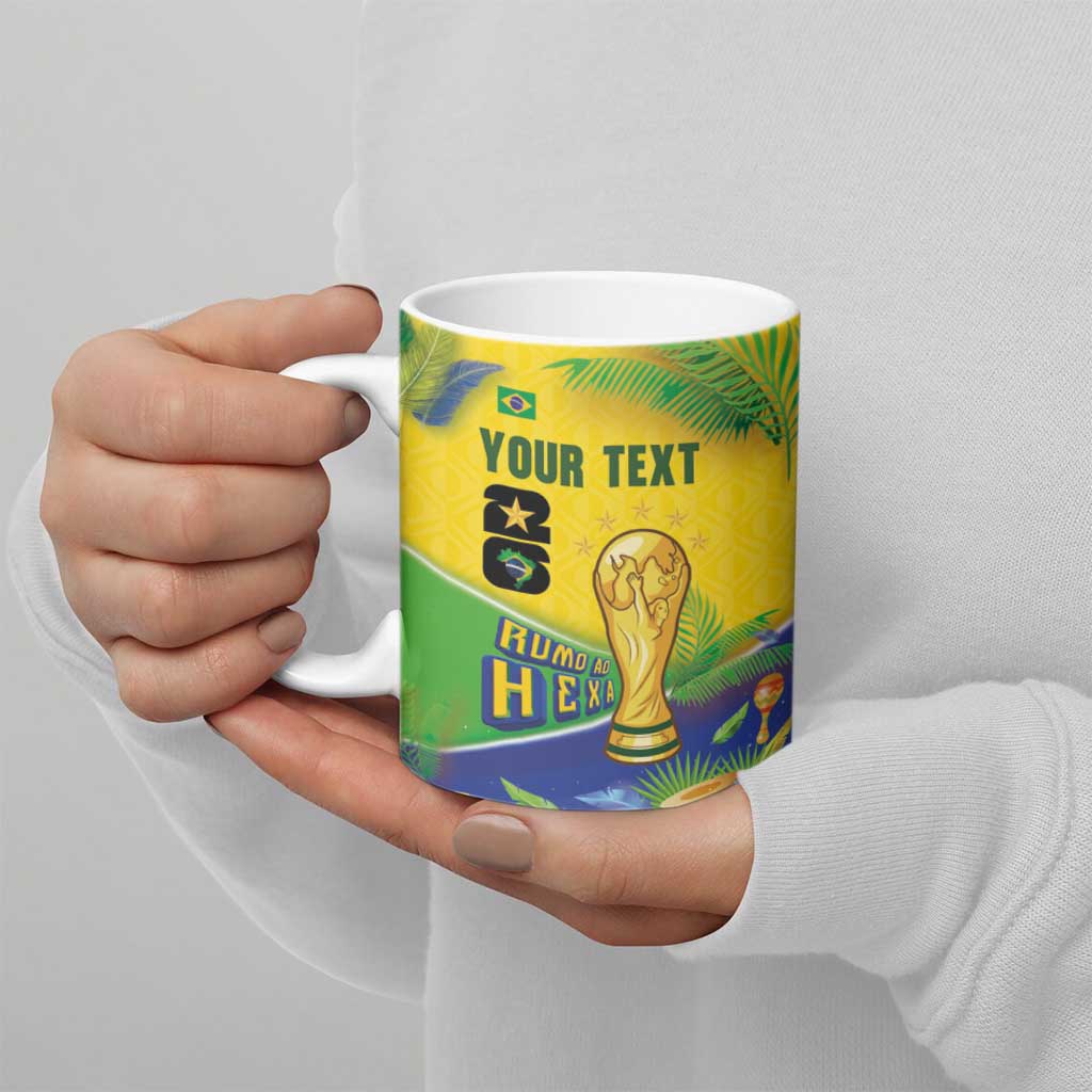 Personalized Brasil Rumo ao Hexa 26 Ceramic Mug World Trophy Gold Tropical Plants Carnival Style