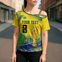Personalized Brasil Rumo ao Hexa 26 Cross Shoulder Shirt World Trophy Gold Tropical Plants Carnival Style