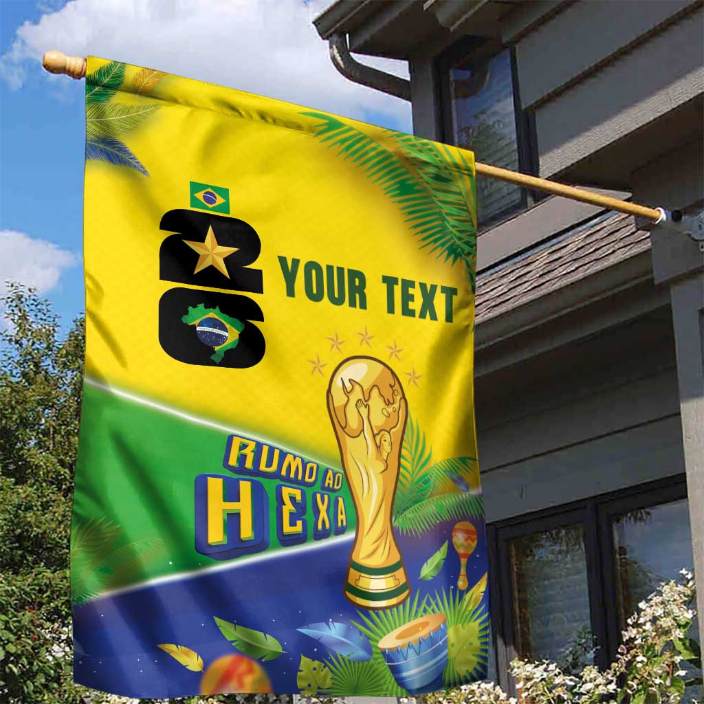 Personalized Brasil Rumo ao Hexa 26 Garden Flag World Trophy Gold Tropical Plants Carnival Style