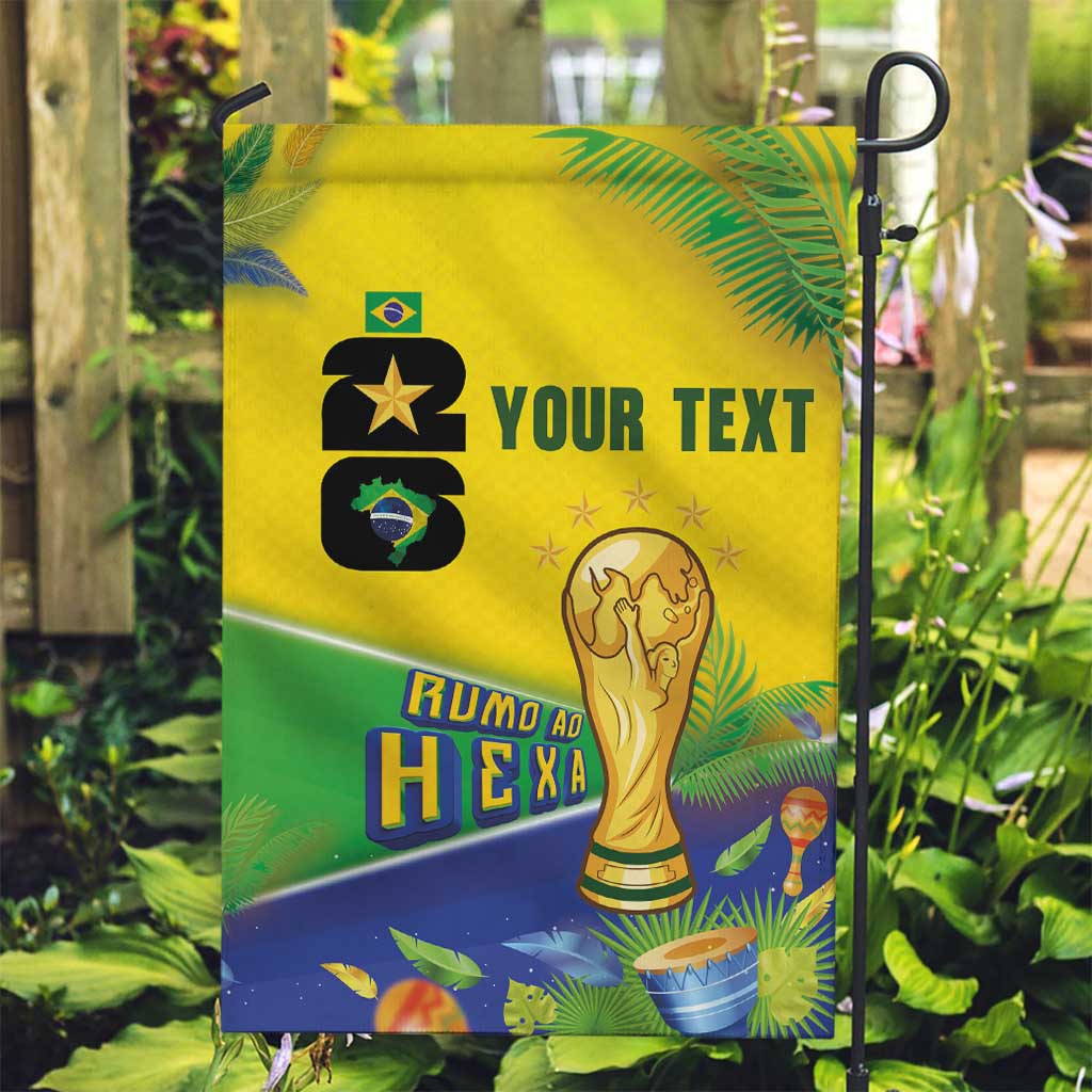 Personalized Brasil Rumo ao Hexa 26 Garden Flag World Trophy Gold Tropical Plants Carnival Style