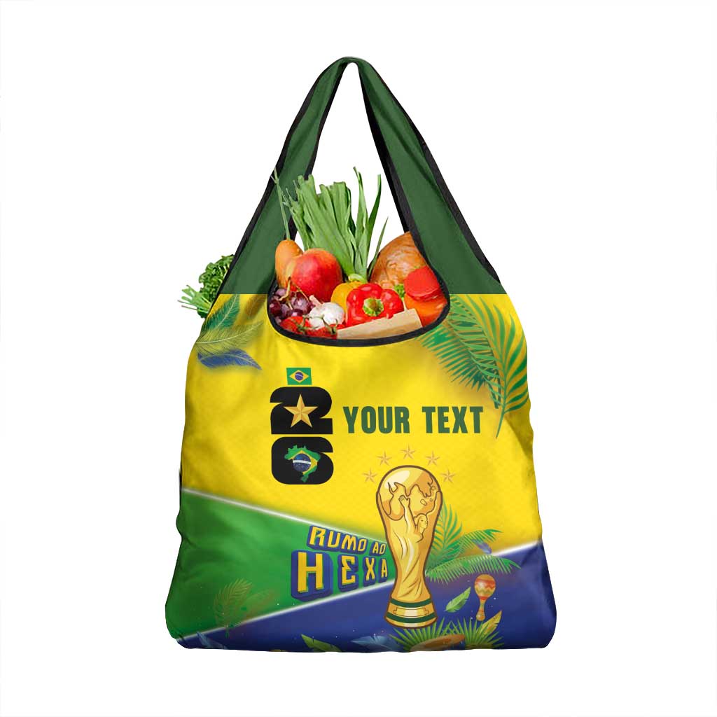 Personalized Brasil Rumo ao Hexa 26 Grocery Bag World Trophy Gold Tropical Plants Carnival Style