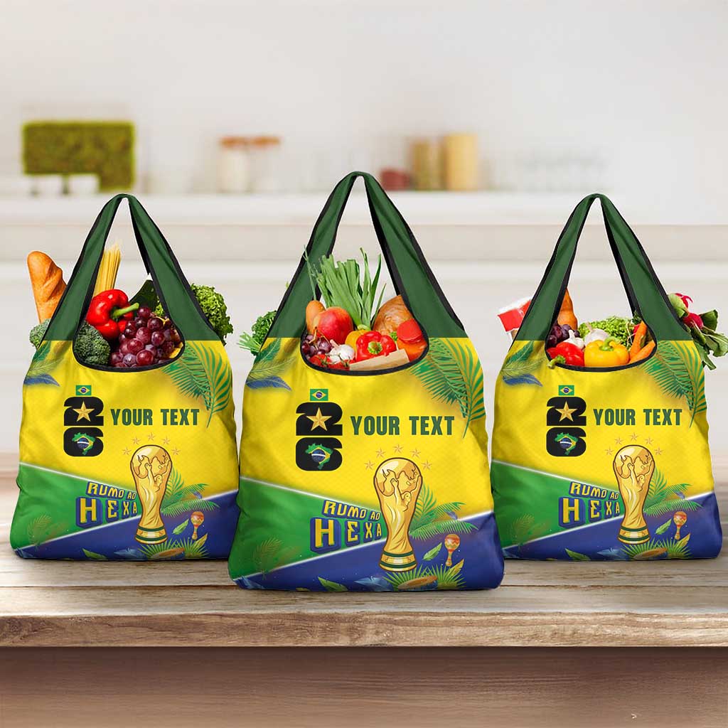 Personalized Brasil Rumo ao Hexa 26 Grocery Bag World Trophy Gold Tropical Plants Carnival Style