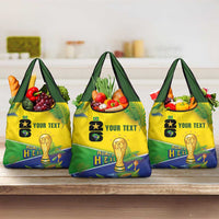 Personalized Brasil Rumo ao Hexa 26 Grocery Bag World Trophy Gold Tropical Plants Carnival Style