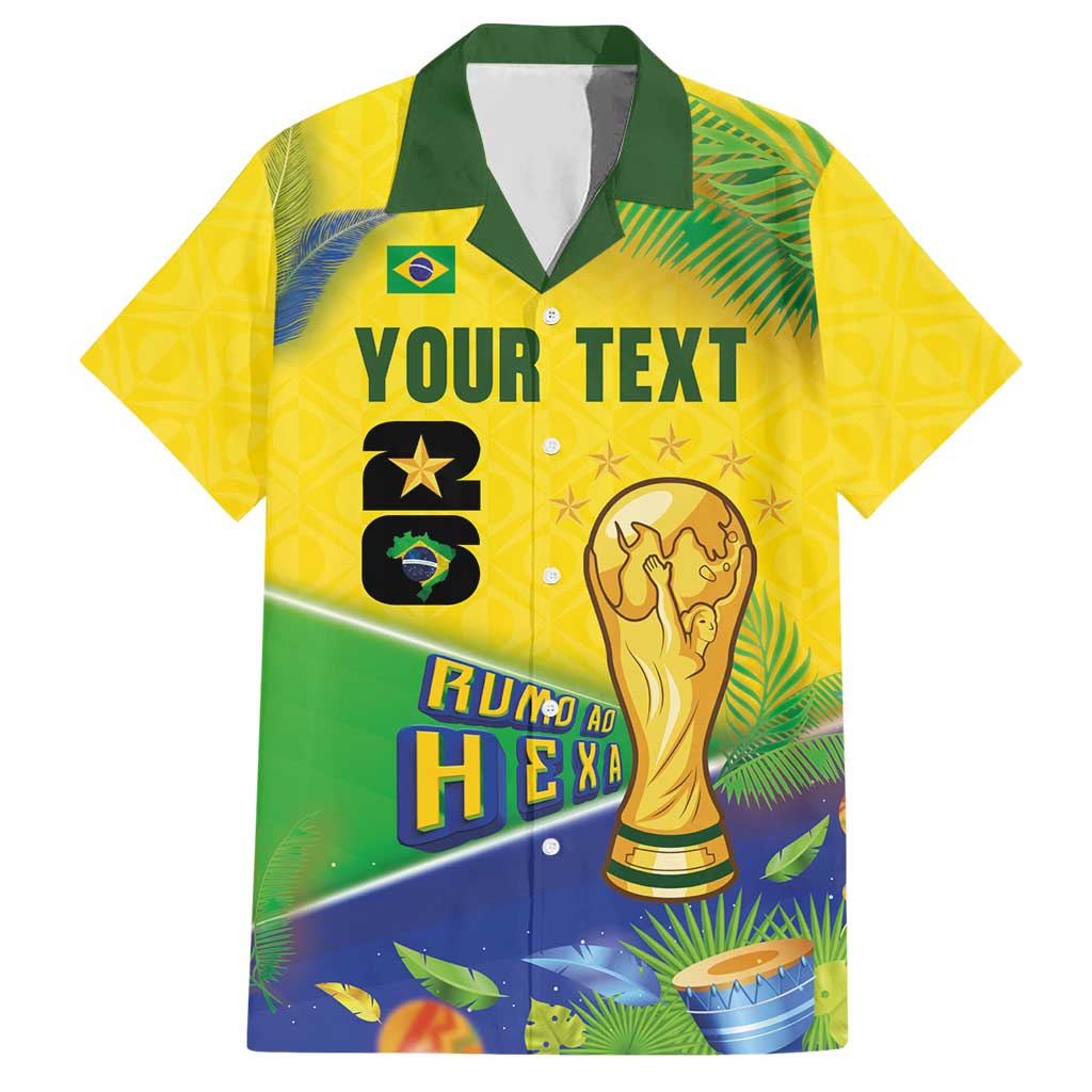 Personalized Brasil Rumo ao Hexa 26 Hawaiian Shirt World Trophy Gold Tropical Plants Carnival Style