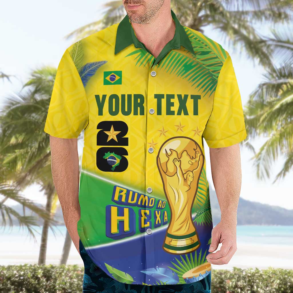 Personalized Brasil Rumo ao Hexa 26 Hawaiian Shirt World Trophy Gold Tropical Plants Carnival Style