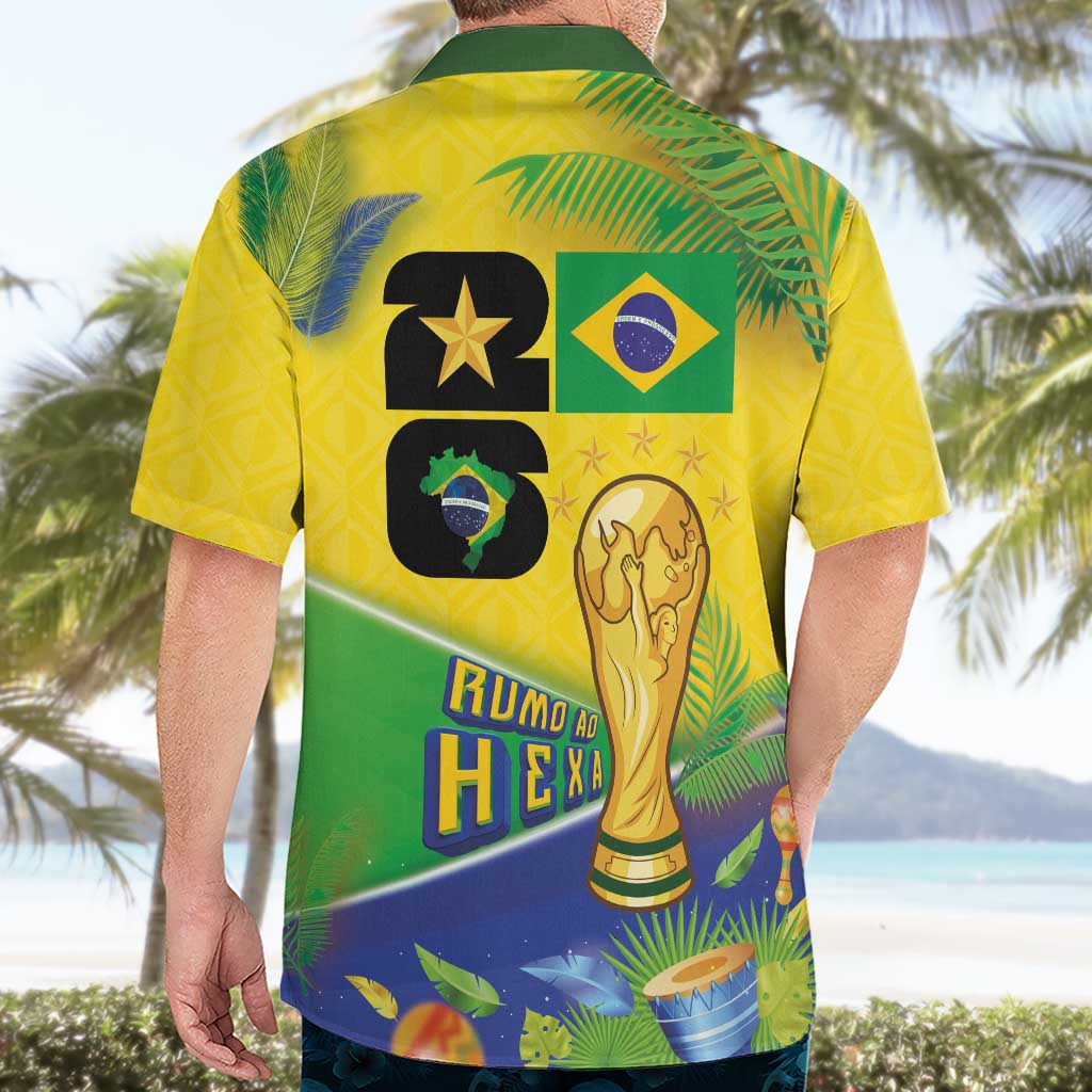 Personalized Brasil Rumo ao Hexa 26 Hawaiian Shirt World Trophy Gold Tropical Plants Carnival Style