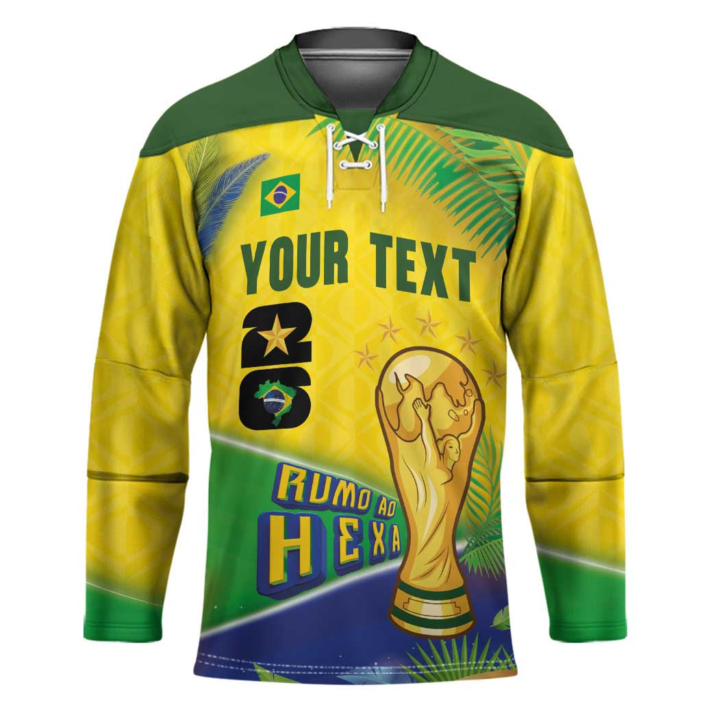 Personalized Brasil Rumo ao Hexa 26 Hockey Jersey World Trophy Gold Tropical Plants Carnival Style