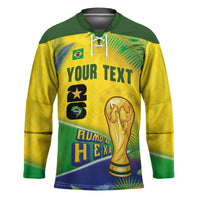 Personalized Brasil Rumo ao Hexa 26 Hockey Jersey World Trophy Gold Tropical Plants Carnival Style