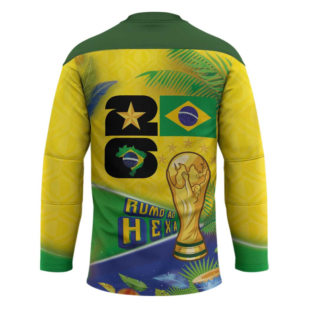 Personalized Brasil Rumo ao Hexa 26 Hockey Jersey World Trophy Gold Tropical Plants Carnival Style