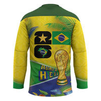 Personalized Brasil Rumo ao Hexa 26 Hockey Jersey World Trophy Gold Tropical Plants Carnival Style
