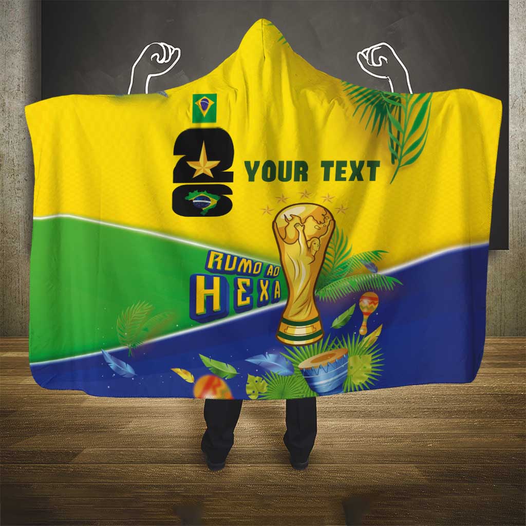 Personalized Brasil Rumo ao Hexa 26 Hooded Blanket World Trophy Gold Tropical Plants Carnival Style