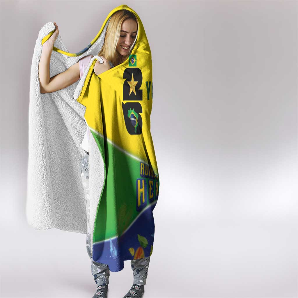 Personalized Brasil Rumo ao Hexa 26 Hooded Blanket World Trophy Gold Tropical Plants Carnival Style