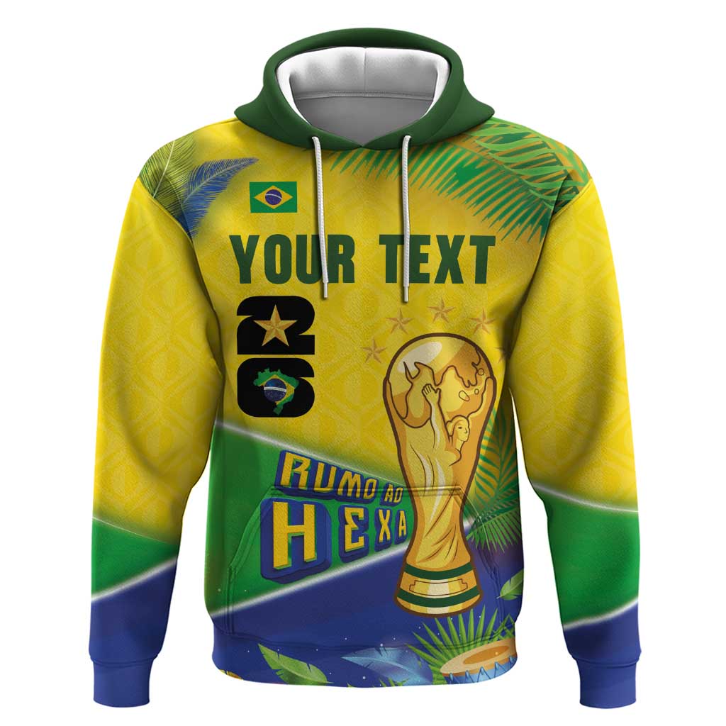 Personalized Brasil Rumo ao Hexa 26 Hoodie World Trophy Gold Tropical Plants Carnival Style