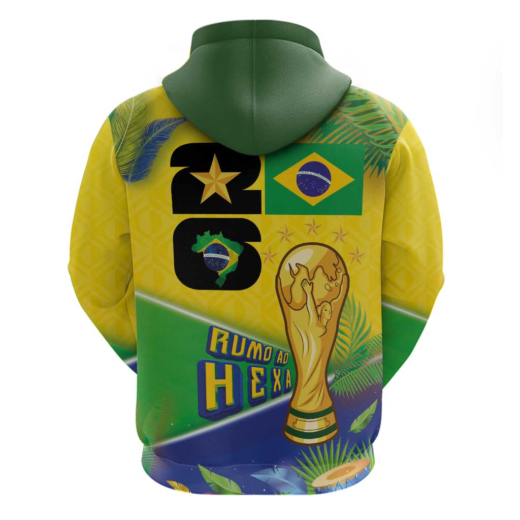 Personalized Brasil Rumo ao Hexa 26 Hoodie World Trophy Gold Tropical Plants Carnival Style