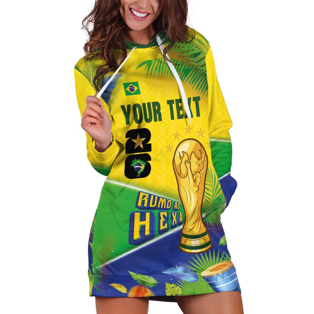 Personalized Brasil Rumo ao Hexa 26 Hoodie Dress World Trophy Gold Tropical Plants Carnival Style