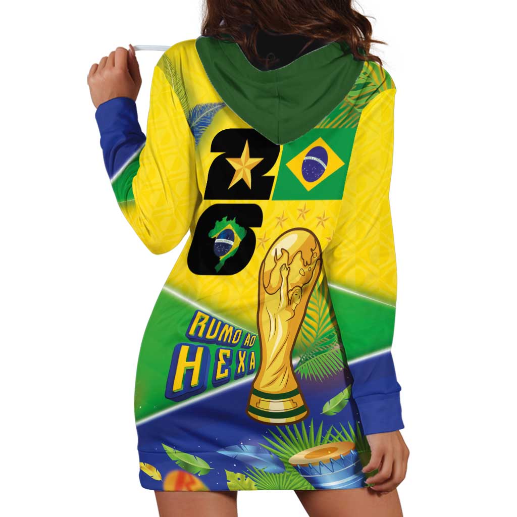 Personalized Brasil Rumo ao Hexa 26 Hoodie Dress World Trophy Gold Tropical Plants Carnival Style