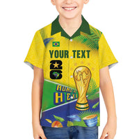 Personalized Brasil Rumo ao Hexa 26 Kid Hawaiian Shirt World Trophy Gold Tropical Plants Carnival Style