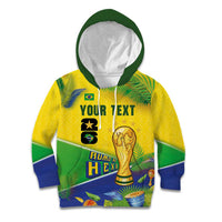 Personalized Brasil Rumo ao Hexa 26 Kid Hoodie World Trophy Gold Tropical Plants Carnival Style