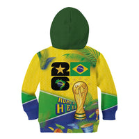 Personalized Brasil Rumo ao Hexa 26 Kid Hoodie World Trophy Gold Tropical Plants Carnival Style