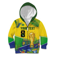 Personalized Brasil Rumo ao Hexa 26 Kid Hoodie World Trophy Gold Tropical Plants Carnival Style