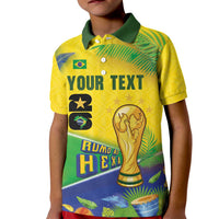 Personalized Brasil Rumo ao Hexa 26 Kid Polo Shirt World Trophy Gold Tropical Plants Carnival Style