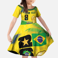 Personalized Brasil Rumo ao Hexa 26 Kid Short Sleeve Dress World Trophy Gold Tropical Plants Carnival Style