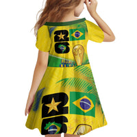 Personalized Brasil Rumo ao Hexa 26 Kid Short Sleeve Dress World Trophy Gold Tropical Plants Carnival Style