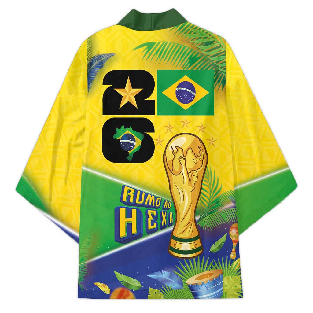 Personalized Brasil Rumo ao Hexa 26 Kimono World Trophy Gold Tropical Plants Carnival Style