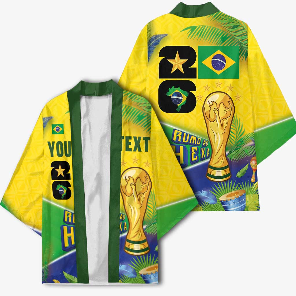 Personalized Brasil Rumo ao Hexa 26 Kimono World Trophy Gold Tropical Plants Carnival Style